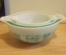 Vintage Pyrex Turquoise Amish Butterprint Mixing Nesting Bowls Set of 3 - $3,999.00