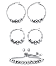 Beaded Hoop Earrings Ball Studs Slider Bracelet Silvertone - £79.91 GBP
