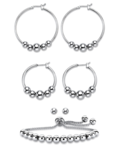 BEADED HOOP EARRINGS BALL STUDS SLIDER BRACELET SILVERTONE - £78.09 GBP