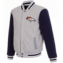 NFL Denver Broncos Reversible Full Snap Fleece Jacket JH Design 2 Front Logos - £94.26 GBP