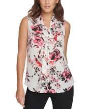 Dkny Floral Tie-Neck Top, Size Large - £20.33 GBP