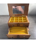 Vintage Price Import Jewelry Box Wooden Flip Top Yellow Felt Lined 7x4x4” - $25.69 CAD