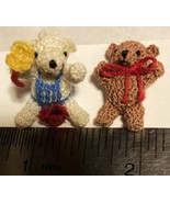 2 Mini knitted crochet teddy bears 7/8&quot;(2.2 cm)tall artisan dollhouse Pe... - $57.58