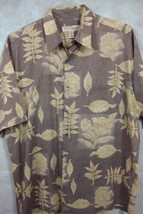 OUTSTANDING Tori Richard Gray and Yellow Leaves Cotton Lawn Hawaiian Shirt L - £42.36 GBP