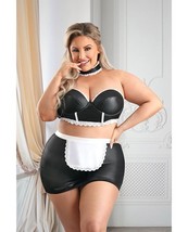 5 STAR SERVICE MAID COSTUME WET LOOK BUSTIER OPEN BACK SKIRT G STRING &amp; ... - $39.99