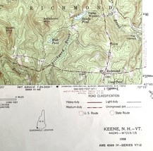 Map Keene NH Vermont 1958 Topographic Geo Survey 1:62500 22 x 18&quot; TOPO3 - £35.39 GBP