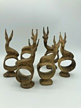 Hand Carved Wooden African Safari Gazelle Napkin Ring Holders Kenya Set of 6 EUC - £18.45 GBP