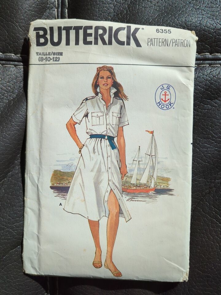Shirt Dress Butterick Sewing Pattern 6355 J G Hook Sailor Travel 8 10 12 VTG UC - $11.39