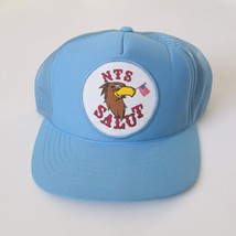 Vintage NTS Salut Men Mesh Trucker Hat Patriotic Eagle Patch Blue Cap - $24.72