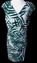 Lauren Ralph Lauren Dress Size 12 Green Leaf Scrunch Sleeveless V Neck Shealth - £33.39 GBP
