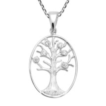 Sparkling Tree of Life w/ Cubic Zirconia Fruit Sterling Silver Necklace - £12.03 GBP