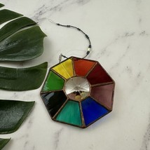 Vintage Stained Glass Rainbow Prism Sun Catcher Round Small Colorful Decor 70s - £20.23 GBP