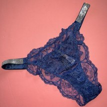 Victoria&#39;s Secret XS,S,M,L,XL PANTY BLUE lace SHINE STRAP silver - $34.65