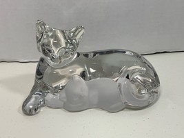 Lenox Fine Crystal Mama Cat &amp; Kitten Figurine Clear &amp; Frosted Crystal Germany - £31.16 GBP