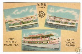 AGH Steamer Yacht Lines Miami FL 1940s postcard - £3.56 GBP