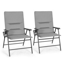 2 Pieces Patio Padded Folding Portable Chair Camping Dining Outdoor-Brown - $176.93