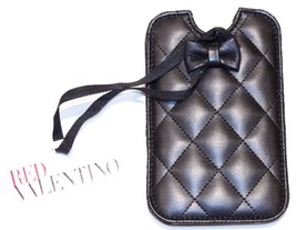 $225 Red Valentino Black Faux Leather Quilted Iphone 4 Cover Case Logo Bow - $118.77