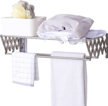 Towel Rack Wall Mounted Retractable Bathroom Towel Drying Rack, Stainless Steel - £33.56 GBP