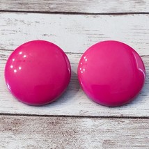 Vintage Clip On Earrings 1 &amp; 1/8&quot; Bright Pink Button Style - £11.18 GBP