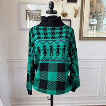 Vintage 90s L Simsbury Ltd Green Black Purple Oversized Turtleneck Sweat... - $32.40