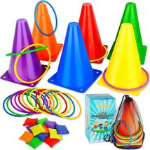 Delightful 3-in-1 Carnival Game Set with Cones, Rings &amp; Bean Bags - 31 P... - $49.45