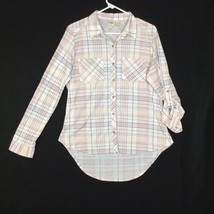 Daytrip Shirt Womens Large Plaid Mauve Black Long Sleeve Button Up Roll Tab - £7.65 GBP