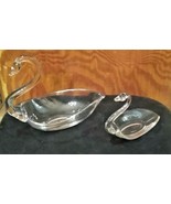 Vintage Clear Glass Swan Candy Trinket Nesting Dish Bowl Bird Pair  - $21.02