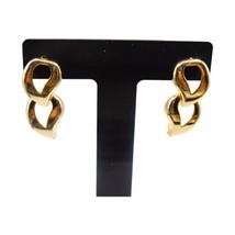 Double Heart Pierced Women Earrings Gold Tone Timeless Design Style Fashion - £6.62 GBP