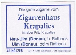 Matchbox Label Germany Zigarrenhaus Cigar House Krapalies Donau - £0.77 GBP