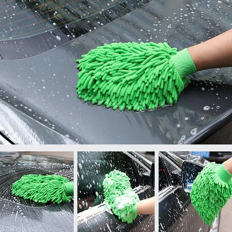 2 In 1 Microfiber Car Wash Glove Ultrafine Fiber Chenille Mitt Gloves Soft Dry - £9.77 GBP