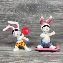 VTG 1989 Beach Bunnies Bunny w/Frisbee &amp; Skateboard PVC Figure Hardees Applause - £3.93 GBP