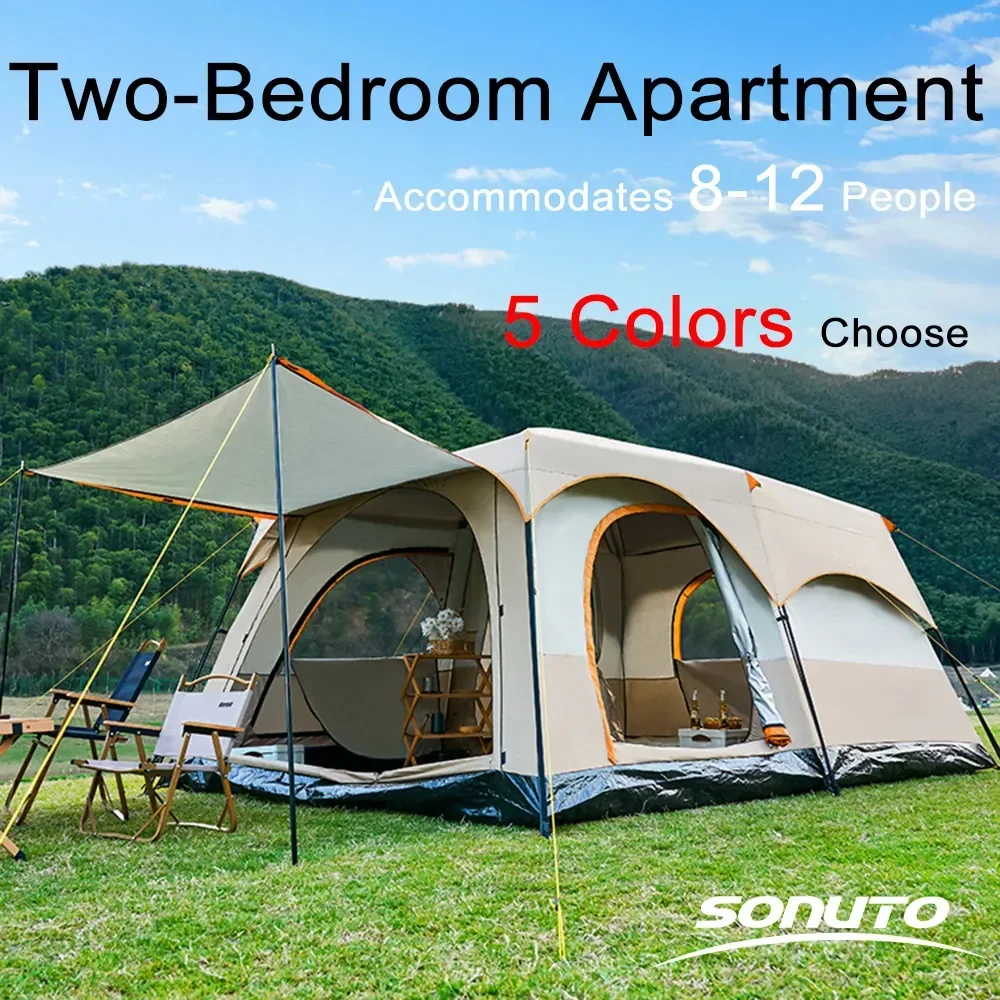 Sonuto Camping 5 Colors Tent 3-12 Person Double Layers Oversize 2 Rooms - £380.70 GBP+