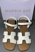 Steve Madden Girl Haydin White Faux Leather Flat Ankle Strap Sandals Kids Size 5 - £14.02 GBP