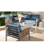 Reese Blue Fabric/Gray Finished Metal w/Brown Finished 4Pc Patio Lounge Set - $24,899.68 MXN