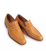 Handmade Men Formal Shoes, Men Tan color leather moccasins shoes loafer - $167.30+