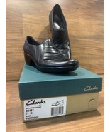 Clarks Partridge Women&#39;s 7 M Black Leather Shoes 2&quot; Heel Comfort Slip On... - £14.93 GBP