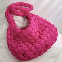 Large Slouchy Quilted Puffer Puffy Tote Hot Pink - £38.33 GBP