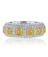 4.01 CT Natural Fancy Yellow Cushion Diamond Wedding Eternity Band 14k Gold - £5,364.67 GBP