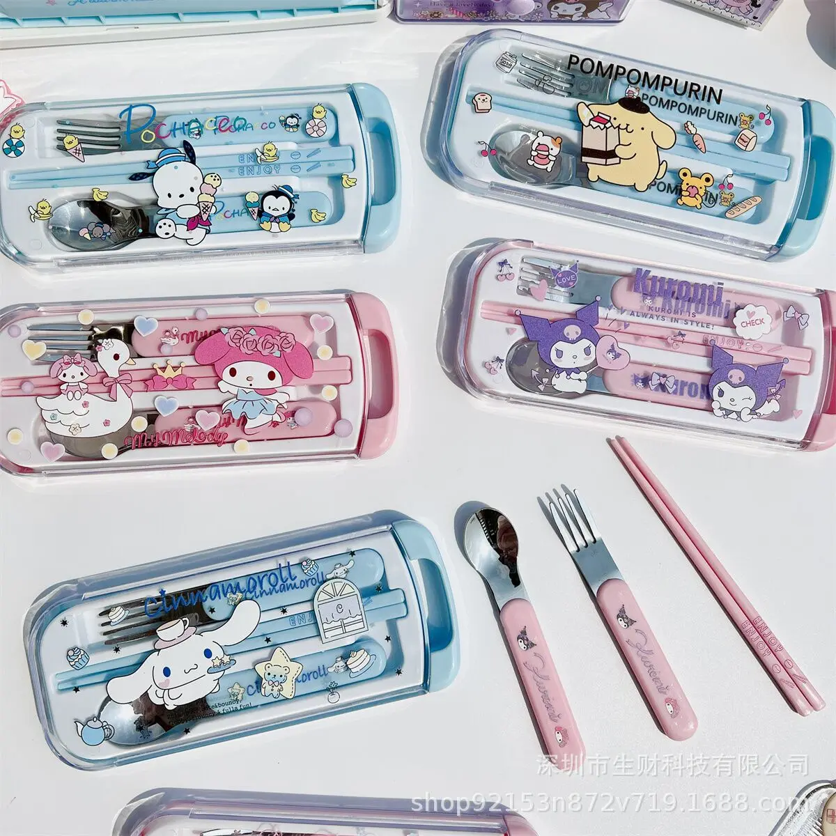 Sanrio Cute Chopsticks Hello Kitty Kuromi Melody Purin Cinnamoroll Spoon Fork - £13.57 GBP