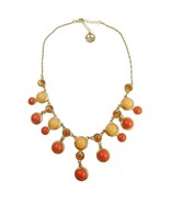 Vintage Crown Trifari Peach Coral Cabochon Bib Gold Necklace Crystal Rhi... - $27.67