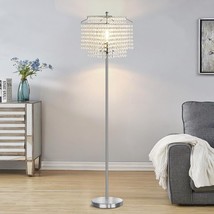 Modern Floor Lamps Living Room Lighting Standing Crystal Chrome Tall Silver New - £72.57 GBP
