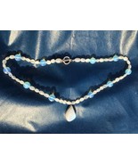 STERLING MOONSTONE DROP PENDANT ON MOONSTONE AND OPALINE GLASS BEAD NECK... - $79.48