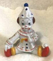 Vintage Young Clown Figurine Bone China Sitting Splits Trumpet Polka Dots - £6.94 GBP