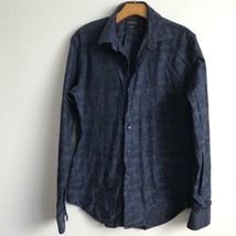 Zara L Shirt Blue Camouflage  Slim Fit Collar Long Sleeve Button Down Ca... - £28.63 GBP