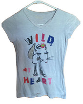 Jays Apparel Women Wild at Heart Cap Sleeve V Neck Burner Graphic TShirt White S - £6.69 GBP