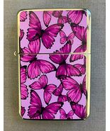 Cute Purple Butterfly Wallpaper Flip Top Oil Lighter Windproof - $14.80
