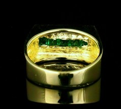2Ct Princess Simulated Green Emerald/Diamond Wedding Ring 14K Yellow Gold Plated - £117.59 GBP