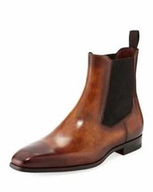 Handmade Men&#39;s Tan Brown Leather Chelsea Boots Chisel Square Toe Dress Shoes - £117.67 GBP+