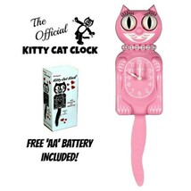 PINK SATIN MISS KITTY CAT CLOCK (3/4 Size) 12.75&quot; USA MADE Free Battery ... - $84.37 CAD