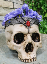 Medieval Gothic Skeleton King Skull With Bejeweled Crown Bowl Planter Figurine - £31.96 GBP